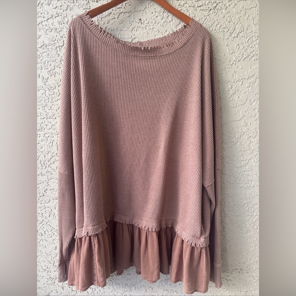 Free People We The Free Boho Comfy Waffle Knit Peplum Top Size L